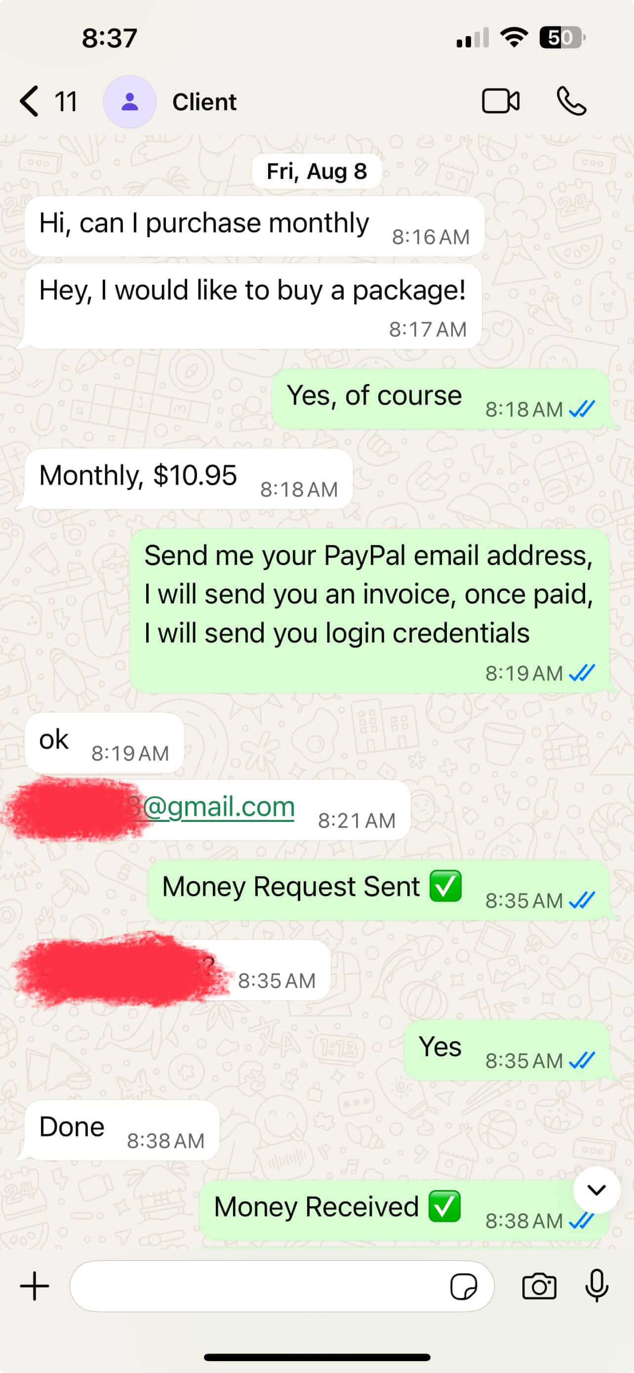 WhatsApp customer testimonial